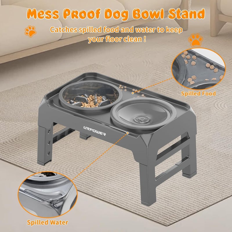 URPOWER 2-in-1 Elevated Dog Bowls Mess Proof Slow Feeder with No Spill Water Bowl 4 Height Adjustable Raised Dog Bowl Non-Slip Food and Water Bowls Set for Small Medium Large Dogs - Image 2